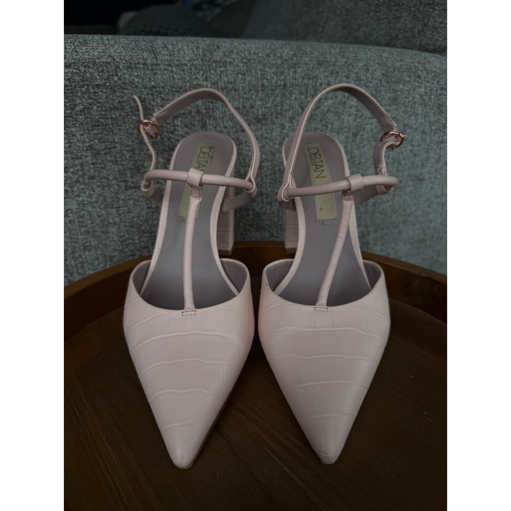 Deltan Pink Croc Embossed T-Strap Block Heel Slingback Pumps Womens‎ 6.5M - Picture 3 of 7